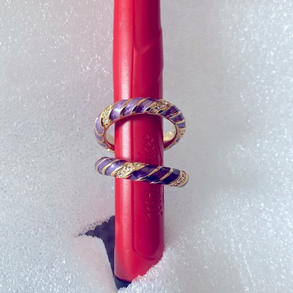 Set of 2 enamel eternity bands with simulated CZ, gold clad. - Picture 4 of 6